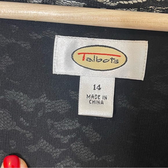 Talbots VTG Black Lace V-Neck Pullover Blouse Size 14 Short Sleeve Zip Lined NEW - Picture 10 of 12